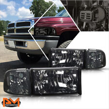 For 94-02 Dodge Ram 1500-3500 Smoked Housing Headlight Clear Corner Signal Lamps