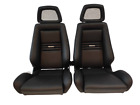 Pair Of Used Authentic Recaro Lx Black Leather Net Headrest Seats Racing Cars