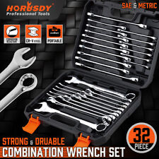 32pc Combination Wrench Spnner Set Sae Metric 14-1 7-22mm 12 Point With Case
