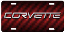 Chevy Corvette Inspired Art On Simulated Carbon Fiber Aluminum License Plate Tag