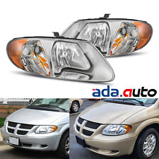 For 2001-2007 Dodge Caravan Chrome Bumper Headlights Clear Lens Head Lamp