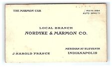 1920s Nordyke Marmon Co Business Card Meridian At Eleventh Indianapolis In Car