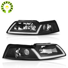 Led Tube Drl Headlights Replacement Headlamps For 1999-2004 Ford Mustang Black