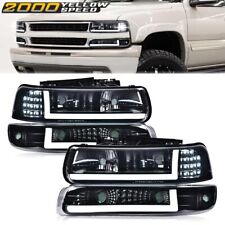 Fit For 99-02 Chevy Silverado 00-06 Tahoe Led Drl Black Headlightsbumper Lamps