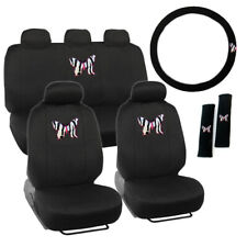 New Butterfly Zebra Stripes Front Back Car Seat Covers Steering Wheel Cover Set