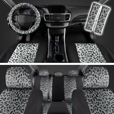 Gray Leopard Print Car Seat Covers For Women Full Set Cute Car Accessories