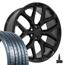 26 Inch 5668 Black Rims Tires Tpms Fit Silverado Tahoe Snowflake Wheels