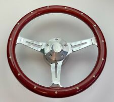 14 Dark Real Mahogany Wood Steering Wheel Adaptor Horn Button Chevy Ford