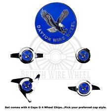 Dayton Eagle Chrome Blue Metal Wheel Chip Emblems With Spinner Caps Set Of 4