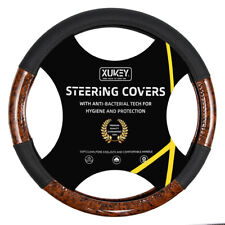 15 Car Steering Wheel Cover Wood Grain Black Leather Breathable Non-slip