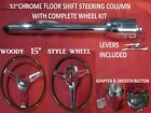 32 Streethot Rod Chrome Tilt Steering Column Floor Shift 15 Woody Wheel Kit