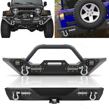 Front Bumper W D-rings Led Lights Winch Plate For 87-06 Jeep Wrangler Tj Yj