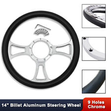 Chrome 14 Trinity Style Billet Aluminum Steering Wheel 9 Holes Black Half Wrap