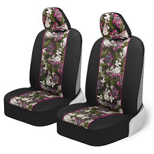 Pink Floral Car Seat Covers Front Seats Faux Leather Matching Headrest