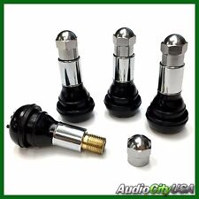 Tr413 Snap-in Tire Valve Stems With Caps Chrome Sleeve Black Rubber 4 Pcs
