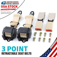 2 Pack Beige Universal 3 Point Retractable Adjustable Car Seat Belt