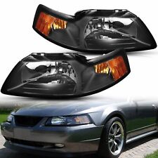 For 1999-2004 Ford Mustang Pair Headlights Headlamps Black Housing Amber Corner