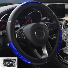 Car Steering Wheel Cover Pu Leather Universal 15 Blue Black Anti-slip Reflect