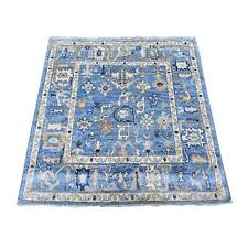 4x4 Lagoon Blue All Wool Hand Knotted Oushak All Over Design Square Rug R88527