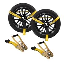 2 Pack 2x10 Lasso Ratchet Strap Flat Hook Wheel Net Auto Tow Towing Tie Down