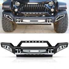 Front Bumper W Winch Plate Skid Plate Led Light Fit For 07-18 Jeep Wrangler Jk