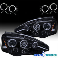 Fits 2002-2004 Acura Rsx Glossy Black Smoke Dual Halo Projector Headlights
