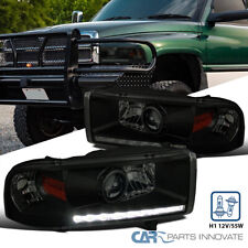 Fits Dodge 94-02 Ram 1500 2500 3500 Black Smoke Led Strip Projector Headlights