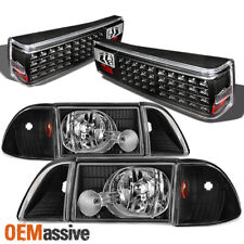 Fit 1987-1993 Ford Mustang Black Headlights W Corner Signal Led Tail Lights