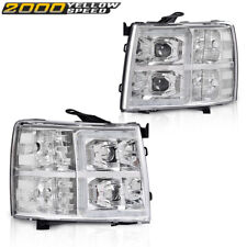 Fit For 2007-2014 Silverado Reflector Led Chrome Clear Projector Headlights