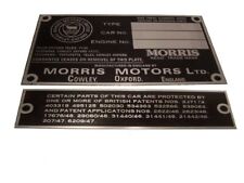 Morris Engine Instruction Brand New Data Plate Hi Quality