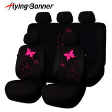 Universal Car Seat Covers Set Rear Split Black Pink Lace Butterfly Auto Suv Girl