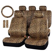 Autofan Leopard Car Seat Covers Full Set With Steering Wheel Cover 2 Seat Bel...