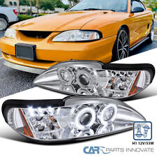 Ford 94-98 Mustang Cobra Gt Led Halo Projector Headlights Lamp Chrome