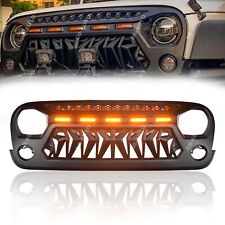 For 2007-2018 Jeep Wrangler Jk Front Grille Shark Grill With Led Running Lights