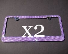 2 Pcs 7 Rows Purple Bling Diamond Crystal Metal License Plate Framecaps