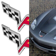 2pcs Front Hood Trunk Lid For Chevy C6 Corvette 2005-2013 Crossed Flags Emblem
