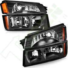 For 2002-2006 Chevy Avalanche Headlights Assemblybumper Black Housing Lamp Pair