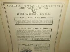 Sears Suburban Tractor Plow Model 917.60652 Operating Instructions Parts List