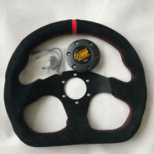 320mm D-shaped Track Race Car Club Sport Steering Wheel Black Suede Red Stitch
