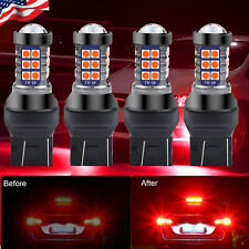 4pcs 7443 7440 Led Red Strobe Flash Blinking Brake Stop Tail Parking Light Bulbs
