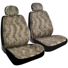 Safari Tan Beige Cheetah Print Car Truck Front Seat Covers With Headrest Covers