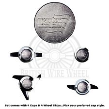 Dayton All Chrome Metal Wheel Chip Emblems With Spinner Caps Set Of 4