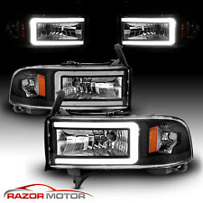 1994-2002 For Dodge Ram 1500 2500 3500 Black Led C Light Bar Headlights