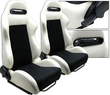 1 Pair White Pvc Leather Black Suede Adjustable Racing Seats For Ford 