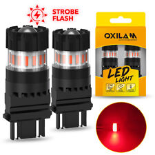 Oxilam 2pcs 3157 3156 Red Led Strobe Brake Flash Stop Parking Light Bulbs Canbus