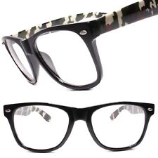 Camo Camouflage Temple Horn Rimmed 80s Rectangle Clear Lens Eye Glasses Frames