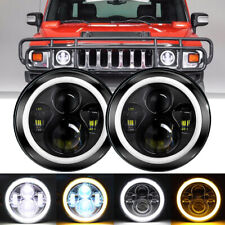 Pair Round 7inch Led Headlights Halo Ring Angel Eyes For Hummer Am General H1 H2