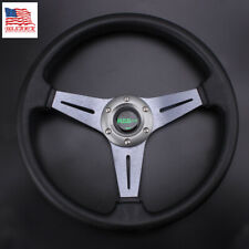 14 Deep Dish 6 Bolt Steering Wheel With Horn Button Car Sport Racing Gray Us
