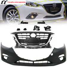 For 2014-2016 Mazda 3 Primed Front Bumper Cover And Grille Wchrome Trim New