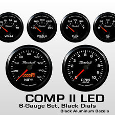 C2 6 Gauge Set Black Dials Black Bezels 5 Range Fuel Level Gauge 2064blk